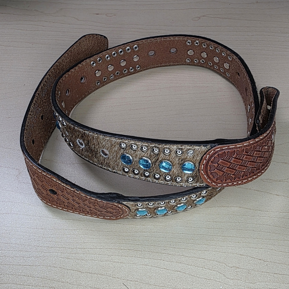 Kids Nocona‎ Leather Rhinestone And Studded Belt Size 28